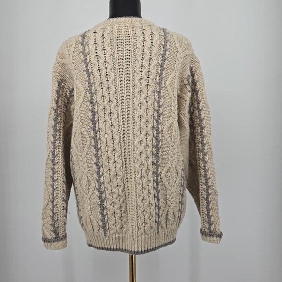 Woolrich Cable Knit Button-Up Sweater - Cream and Gray Cardigan Size Large - Picture 6 of 10